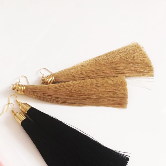 Golden Drop Tassel Earrings - Picture 2 of 2